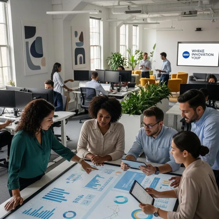 Diverse professionals collaborating in a modern office, symbolizing business growth strategies