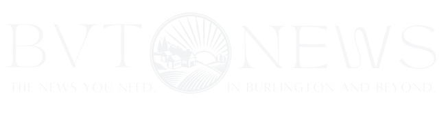 a white logo with a black background