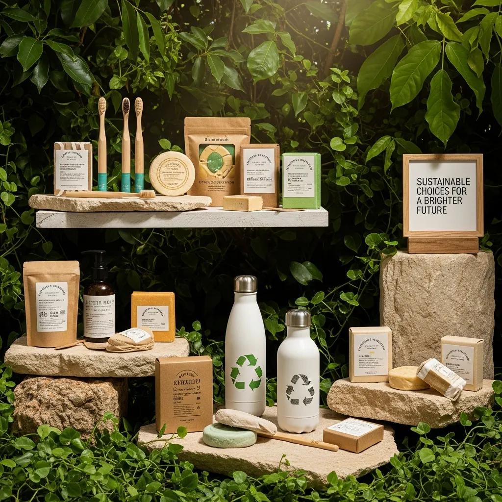 Eco-friendly products in a natural setting, representing sustainable marketing trends